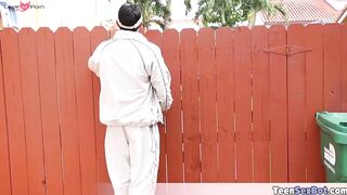 Teen gets fucked by the pool cleaner guy