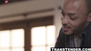 Ebony tranny sucks cock delivers hardcore anal
