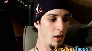 Horny straight thug Axel plays with the guitar and his cock