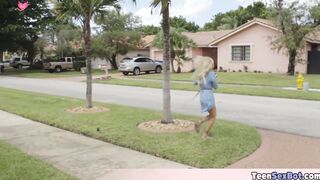 Small blonde slut playing with her drone