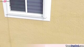 Small blonde slut playing with her drone
