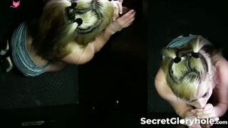 Blonde babe Sage Pilar has her first gloryhole blowjob debut