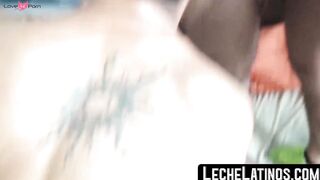 LecheLatinos.com - Latino stud's hungry mouth takes two dicks while riding the third