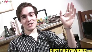 Young Mike Challenger shoots a massive load after jacking his fat uncut cock in his s