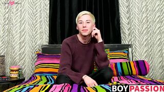 Young twink interviewed before jerking off hard