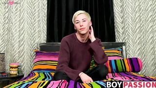 Young twink interviewed before jerking off hard