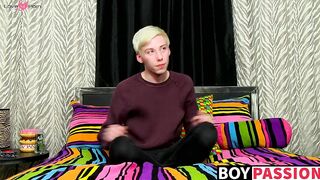 Young twink interviewed before jerking off hard