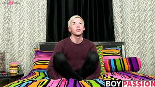 Young twink interviewed before jerking off hard