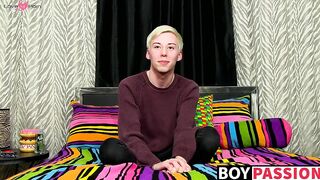 Young twink interviewed before jerking off hard