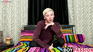 Young twink interviewed before jerking off hard