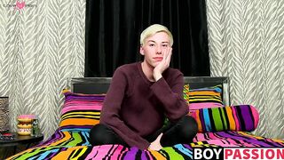 Young twink interviewed before jerking off hard