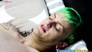 Twink sucks off his green haired friend and rides him raw
