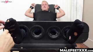 MaleFeetXXX.com - Drew Harper locked up and subjected to a hairy guy's hot foot