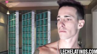 LecheLatinos.com - Inked guy intense cock stroking post photoshoot