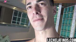 LecheLatinos.com - Inked guy intense cock stroking post photoshoot