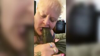 Deeply grandmother big black cock gumjob facial 9 inch Ebony dick