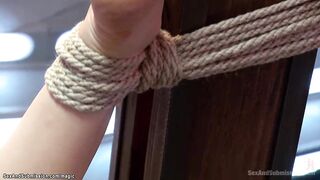 Tied blonde into wall stock banged!