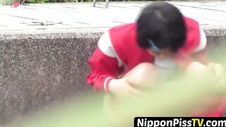 NipponPissTV.com - Japanese vixen caught peeing hard through her shorts outdoors