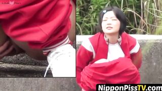 NipponPissTV.com - Japanese vixen caught peeing hard through her shorts outdoors