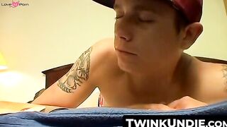 TwinkUndie.com - Young twink's panties dry hump session while reading gay mags