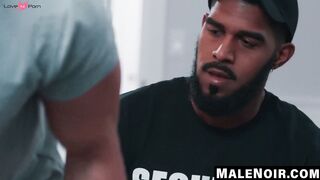 MaleNoir.com - Bearded XL's big black baton pokes Travis's bouncy ass