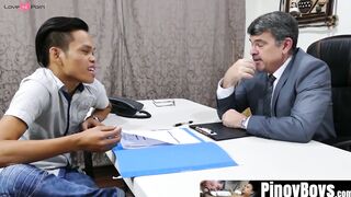 PinoyBoys.com - Asian twink and his older boss take turns for bareback sex session