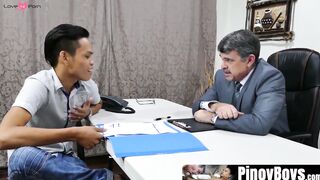PinoyBoys.com - Asian twink and his older boss take turns for bareback sex session