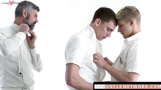 SayUncleNetwork.com - Mormon twink takes cum from muscular teacher in wild threesome