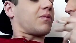 Smoking tattooed twink indulges in wild bareback fucking
