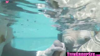 TeenGroupSex.com - Cock hungry teens smash hard with lucky guy by pool
