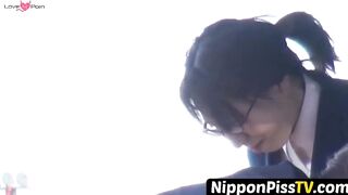 NipponPissTV.com - Adorable Japanese pissing on the floor and then cleaning up outdoo