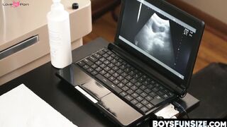 BoysFunSize.com - Tall handsome doctor fingers and stretches petite twink's bubble bu