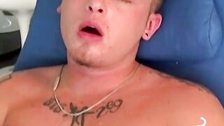 Handsome blonde explores his ass while blowing smoke