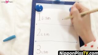 NipponPissTV.com - Japanese chicks in school uniform piss on the bench outside openly