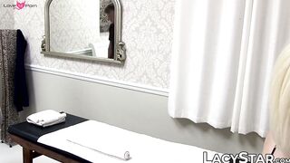 Naughty GILF Lacey Starr massages and seduces big dicked stud