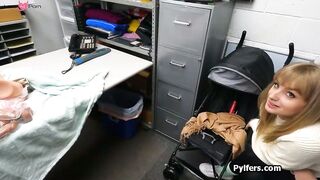 Busty hottie caught and fucked with stolen sex toys
