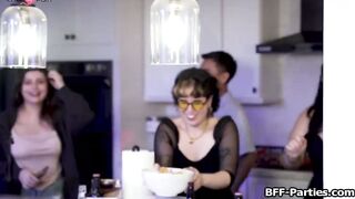 Asian girlfriends riding DILF dick after party