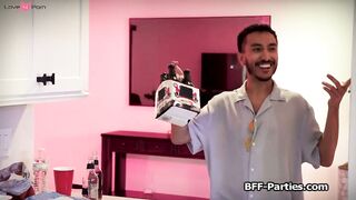 Asian girlfriends riding DILF dick after party