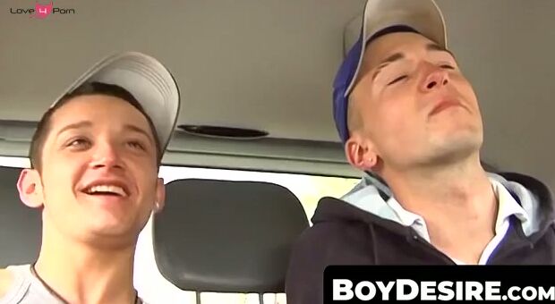BoyDesire.com - Car threesome with ass fucking and jizz-spilling twinks