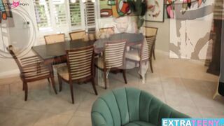 Teen babysitter Phoebe Blue seduces her boss and devours his dick