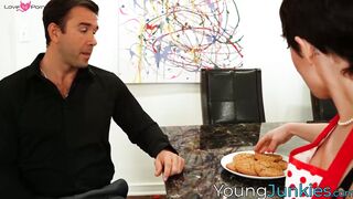 A sporty dude with giant penis pounds playful babe Olive Glass pussy and mouth