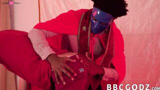 Masked inked stud interracial bareback ends with creampie