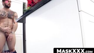 MaskXXX.com - Muscular tattooed gay hunk strokes his huge cock in a solo session