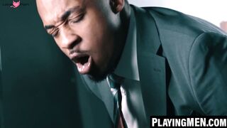 PlayingMen.com - Trent King plays with his black dildo while jerking off