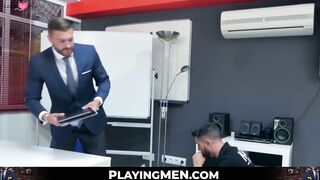 PlayingMen.com - Suit and tie worker has his ass railed after sucking cock with deep
