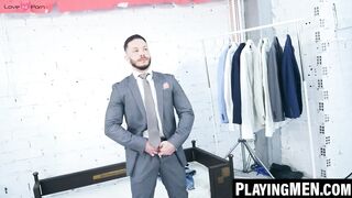 PlayingMen.com - John Brachalli's thick cock pounded by suited Javi Gray