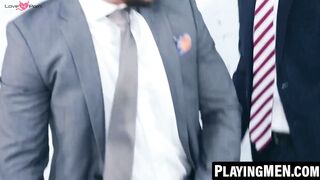 PlayingMen.com - John Brachalli's thick cock pounded by suited Javi Gray