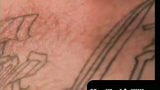 MenWorkinXXX.com - Inked homosexual man plays with his hairy dick and cums