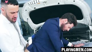 PlayingMen.com - Car mechanic Gustavo Cruz ass fucked from hot hunk