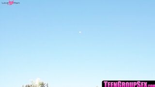 TeenGroupSex.com - Handsome besties bang hung dude by the pool